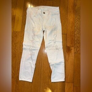 American Eagle Outfitters Distressed White Ankle Jeans